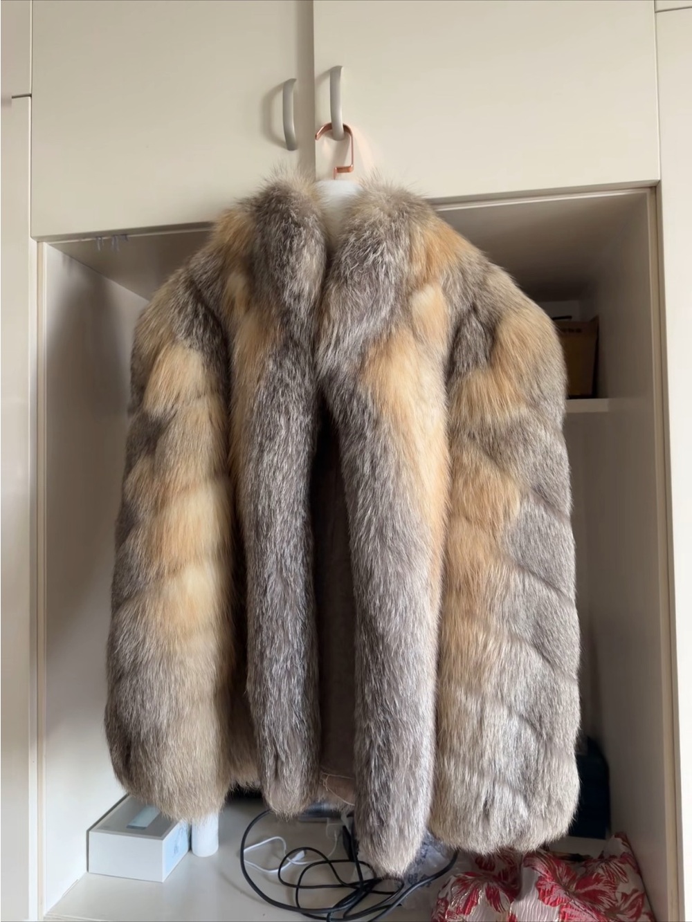 Lux saga fox Fur Coat in gold-gray- Women's Jacket & Coat
